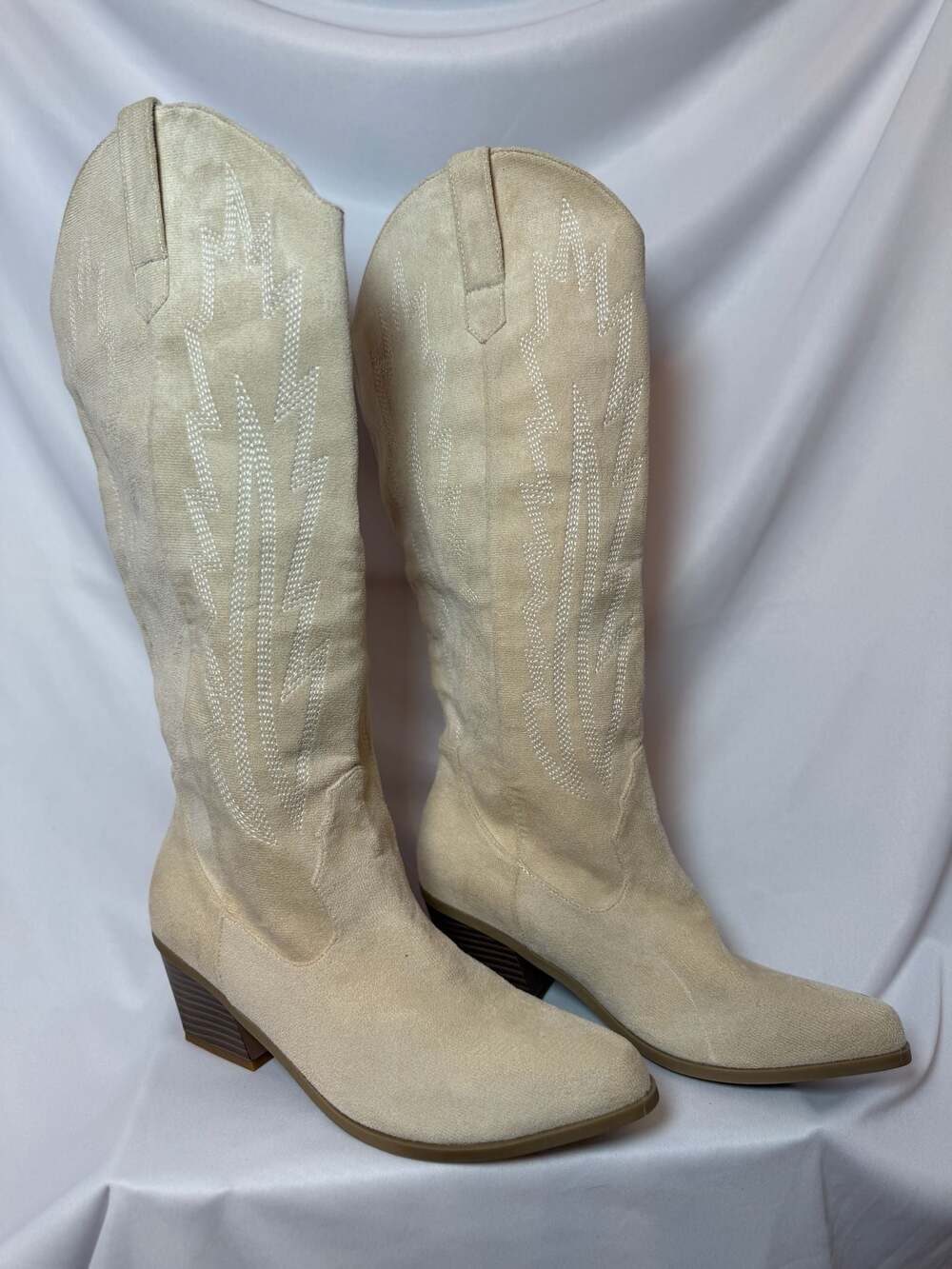 Pierre Dumas Wilder Sand Faux Suede Western Embroidered Knee High Boots